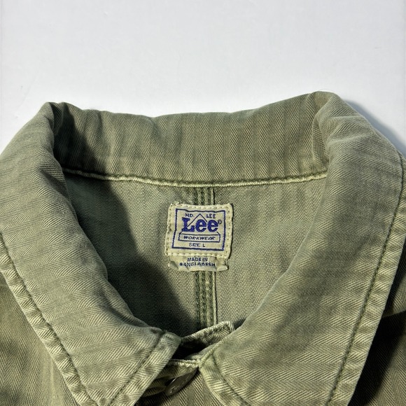 Vintage Lee Military Chore Jacket Mens Large Green Railroad Stripe Workwear - Picture 6 of 9